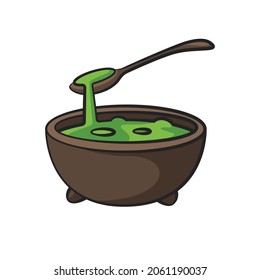 Wizard meal bowl in drawing style isolated vector. Halloween cartoon on white background.