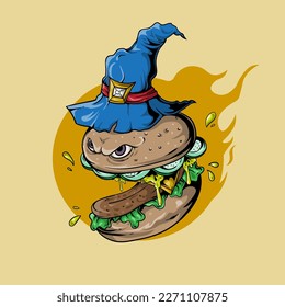 wizard monster burger vector illustration