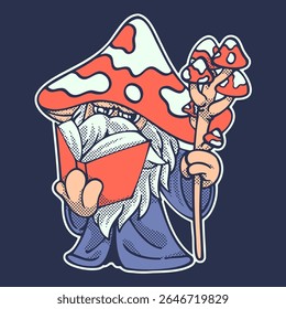The Wizard Mushroom Cartoon Illustration