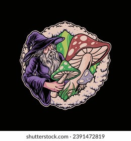 Wizard Mushroom Psychedelics Logo Vector Illustration