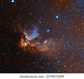 The Wizard nebula is located in the constellation Cepheus about 7,200 light-years from Earth