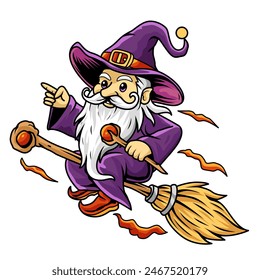 Wizard Old man cartoon, Character Halloween vector.