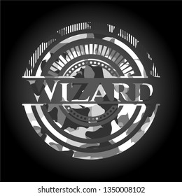Wizard on grey camouflaged texture