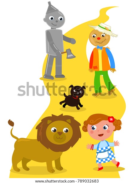 オズの魔法使い ドロシーは犬とかかしとブリキの男とライオンに出会います のベクター画像素材 ロイヤリティフリー