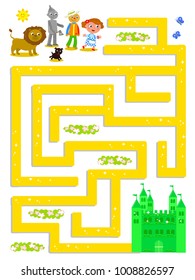 Wizard of OZ maze, help Dorothy to find the Emerald Castle, vector illustration game