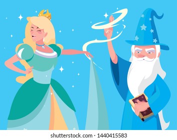 wizard with princess of fairytale avatar character