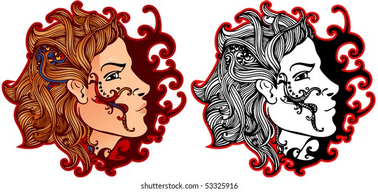 wizard The profile of the man decorated with a tattoo
