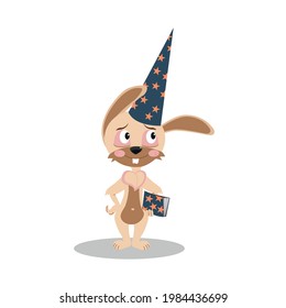 A wizard rabbit in astrologer that holds in his hand a magic fortune-telling book.