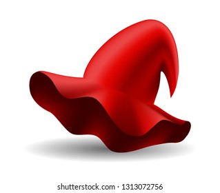 Wizard Red Hat, Isolated on White Background, Realistic Hand Drawn Vector 3D Illustration