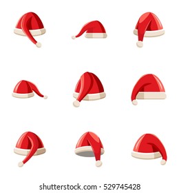 Wizard Santa Claus hat icons set. Cartoon illustration of 9 wizard Santa Claus hat vector icons for web