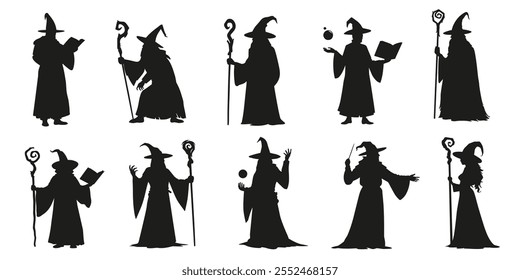 wizard silhouettes on the white background