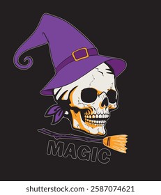 Wizard skull head flying. Magic skull vector