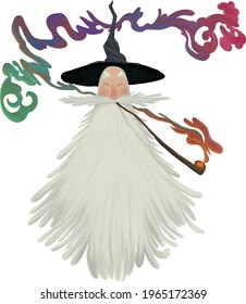 A Wizard Smoking his magical pipe - Vector graphic, isolated