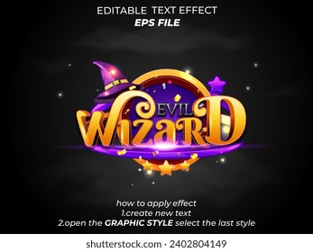 wizard text effect, font editable, typography, 3d text for medieval fantasy and  rpg games. vector template