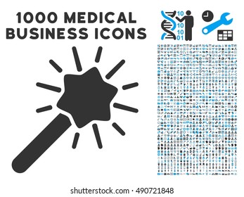 Wizard Tool icon with 1000 medical business gray and blue vector design elements. Collection style is flat bicolor symbols, white background.
