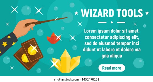 Wizard tools concept banner. Flat illustration of wizard tools vector concept banner for web design