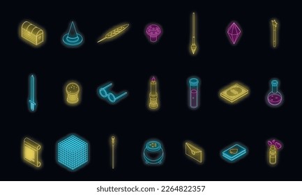Juego de iconos de herramientas del asistente. Conjunto isométrico de herramientas de asistente iconos vectoriales neoncolor en negro