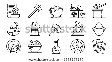 Wizard tools icons set. Outline set of wizard tools vector icons for web design isolated on white background