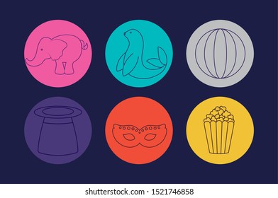 wizard top hat with set icons of circus vector illustration design
