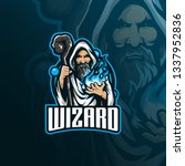 wizard vector mascot logo design with modern illustration concept style for badge, emblem and tshirt printing. angry wizard illustration with stick and fire in hand.