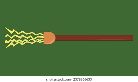 wizard vehicle yellow thunder broom with brown stick in green background halloween item