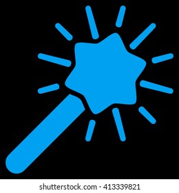 Wizard Wand vector icon. Style is flat icon symbol, blue color, black background.