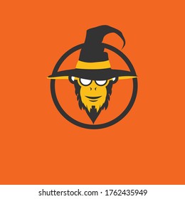 wizard warlock with ape face logo design inspiration, Design element for logo, poster, card, banner, emblem, t shirt. Vector illustration