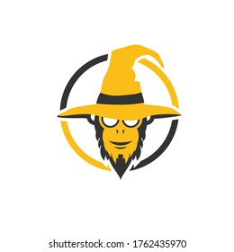 wizard warlock with ape face logo design inspiration, Design element for logo, poster, card, banner, emblem, t shirt. Vector illustration