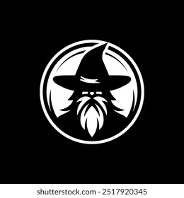 bruxo cabeça warlock com chapéu logotipo vetor preto e branco