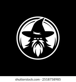 bruxo cabeça warlock com chapéu logotipo vetor preto e branco