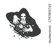 wizard warlock logo black and white vector. Wizard Cartoon Character Design Vector