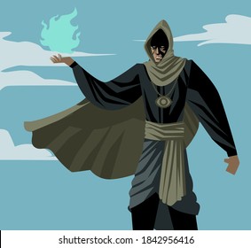 wizard warlock magician with fire spell