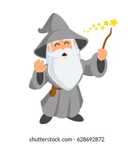 Wizard wearing a hat and a long beard, vector illustration