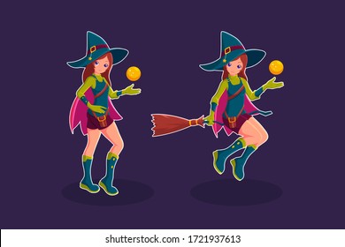 Wizard and witch cartoon character vector illustration