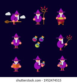 Wizard witch character Icon, Logo, and illustration Vector