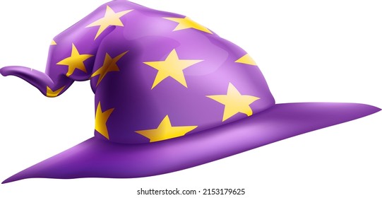 Wizard or witch hat in purple with stars emoticon cartoon icon