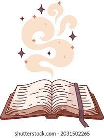 Wizard or witch magic book and stars in cartoon style