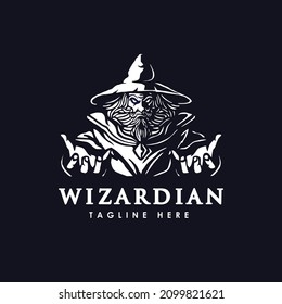 wizard witch magic oldman logo design template illustration