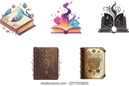 Wizardry book bundle vector for fantasy illustration. Premium book bundle vector