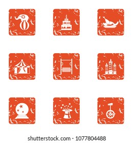 Wizardry icons set. Grunge set of 9 wizardry vector icons for web isolated on white background