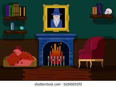 wizard's magic room with fireplace