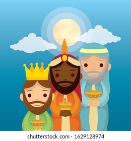 wize men kings manger characters vector illustration design