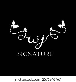 WJ Handwritten initial letter, WJ simple signature vector logo with butterfly shape variation, beauty, photography letter logo design. W J