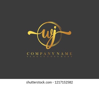 WJ initial handwriting logo circle template vector