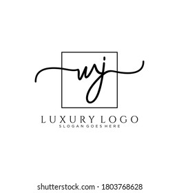 WJ Initial handwriting logo template vector