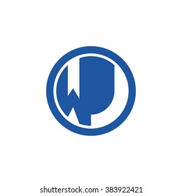 WJ initial letters circle business logo blue