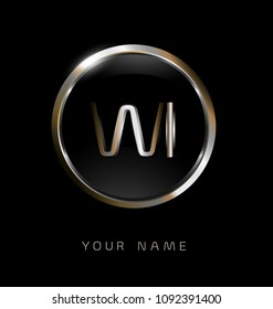 WJ initial letters with circle elegant logo golden silver black background
