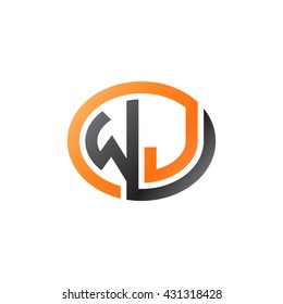 WJ initial letters looping linked ellipse logo orange black