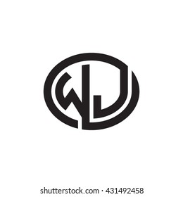 WJ initial letters looping linked ellipse monogram logo