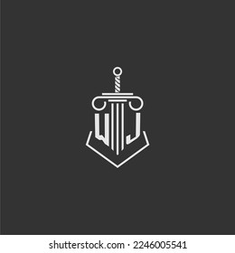 WJ initial monogram law firm with sword and pillar logo design